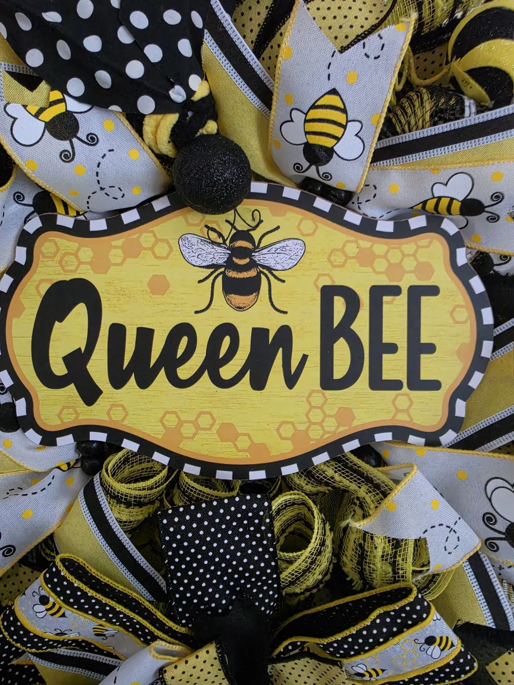 Queen Bee Yellow & Black Decorative Wreath